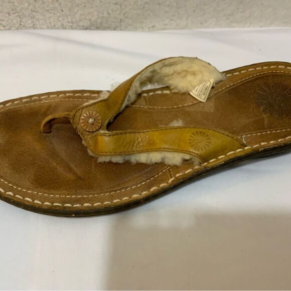 UGG Hamoa 1791 Sheepskin Lining Women Flip Flop Thong Sandals Brown Size 9 - Picture 7 of 15
